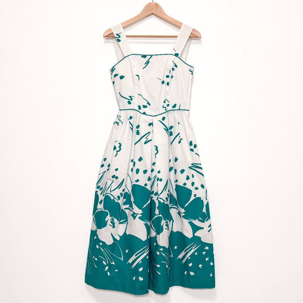 Vintage 80s Lanz Originals White and Teal Cotton Sundress Size 3/4 XS